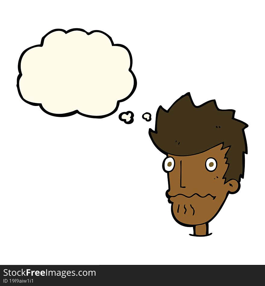 cartoon nervous man with thought bubble