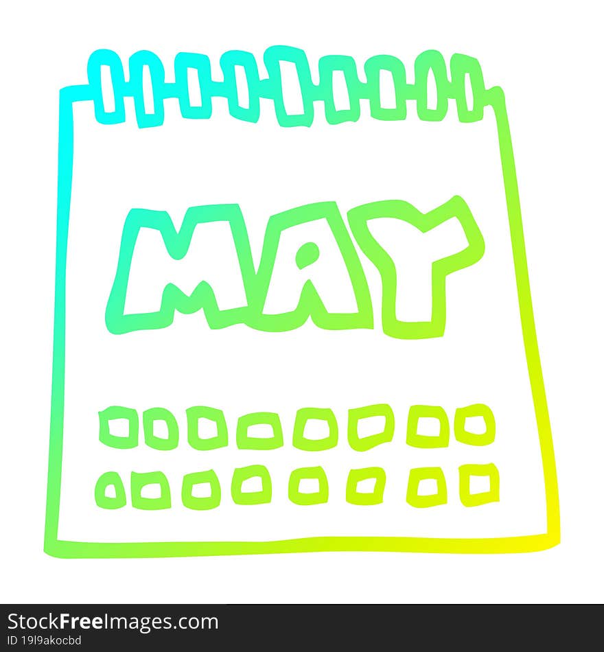 cold gradient line drawing cartoon calendar showing month of may