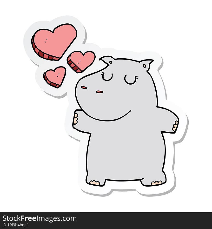 sticker of a cartoon hippo in love