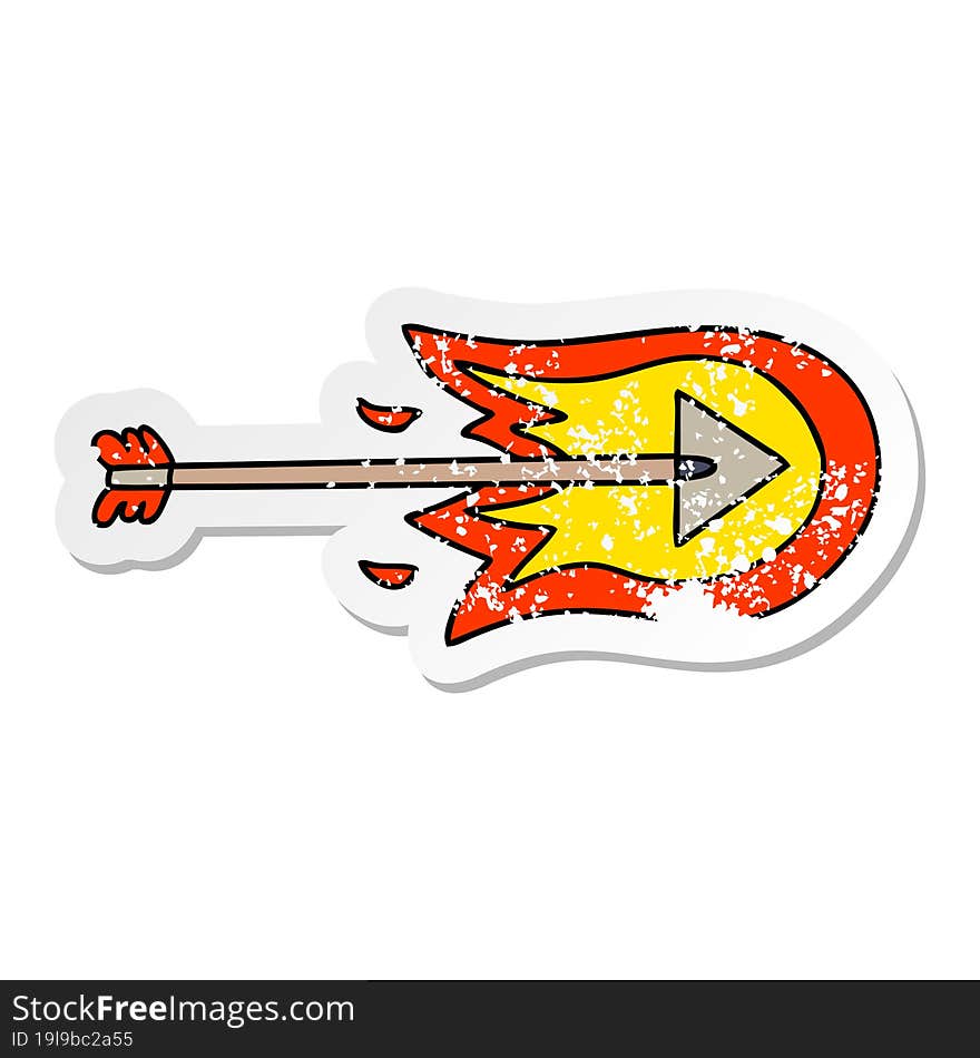 Distressed Sticker Of A Quirky Hand Drawn Cartoon Burning Arrow