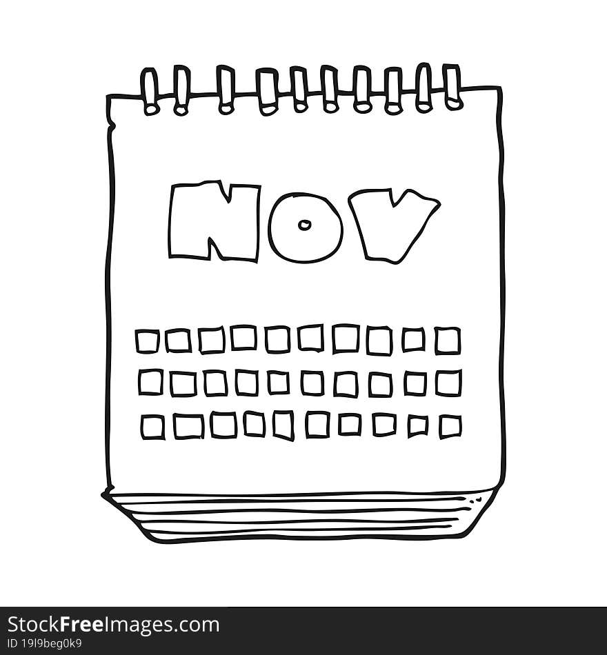 black and white cartoon calendar showing month of november