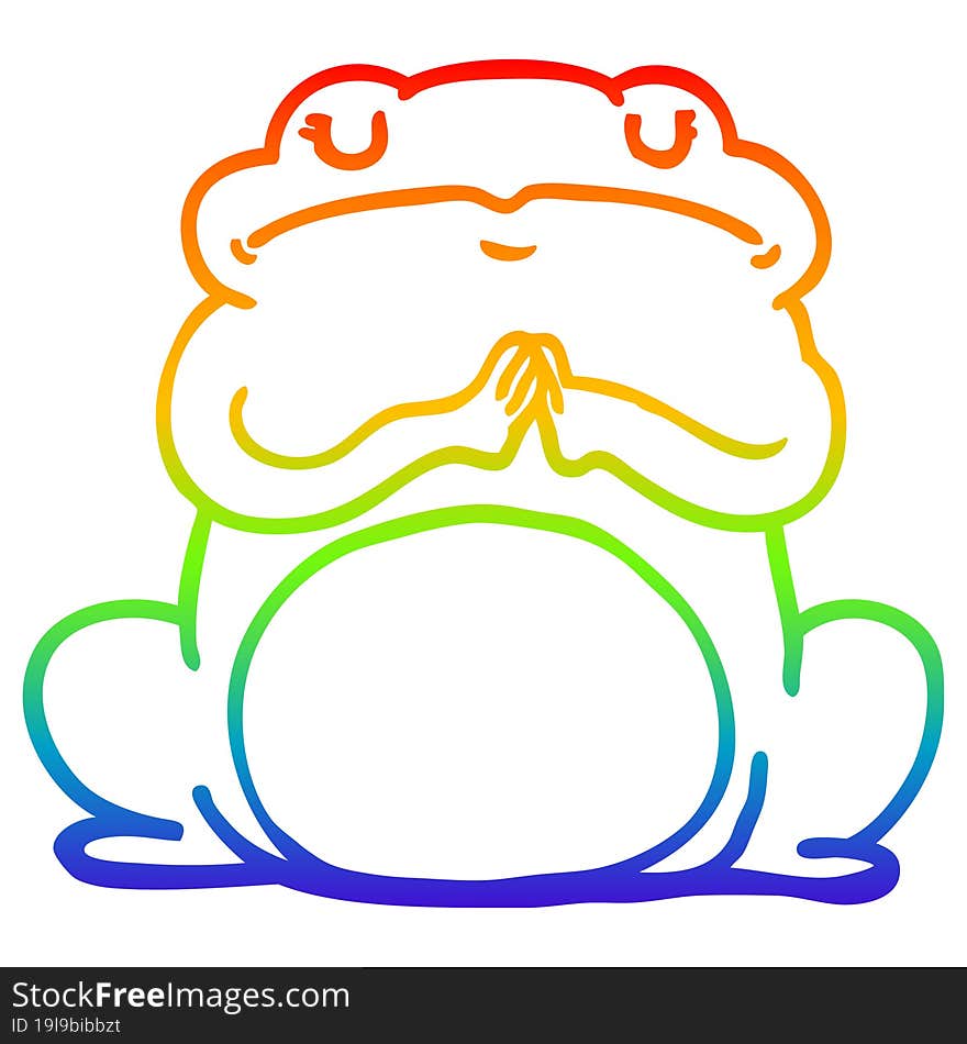 rainbow gradient line drawing of a cartoon arrogant frog