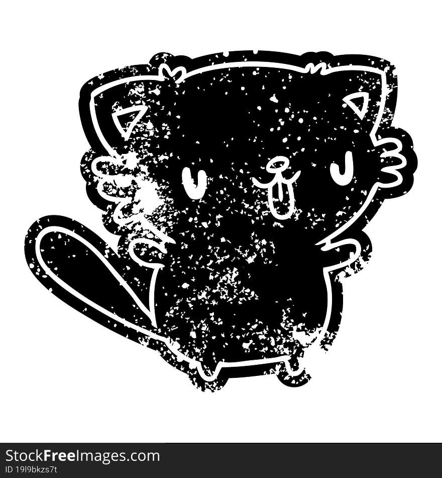 grunge distressed icon of cute kawaii cat. grunge distressed icon of cute kawaii cat