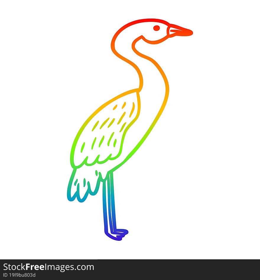 Rainbow Gradient Line Drawing Cartoon Stork