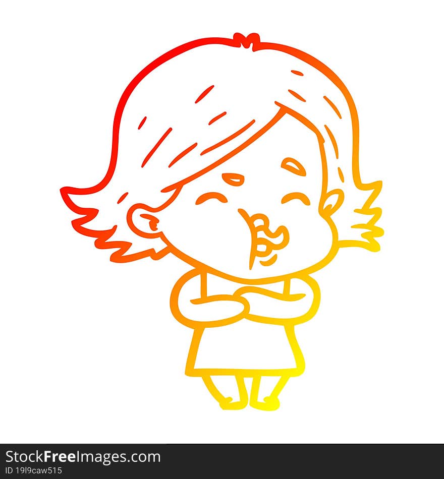 warm gradient line drawing cartoon girl pulling face