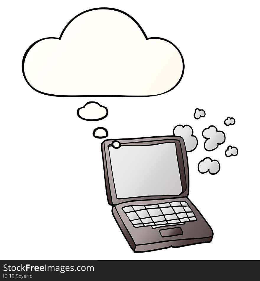 cartoon laptop computer and thought bubble in smooth gradient style