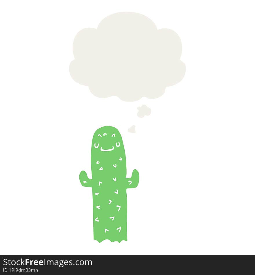 Cartoon Cactus And Thought Bubble In Retro Style