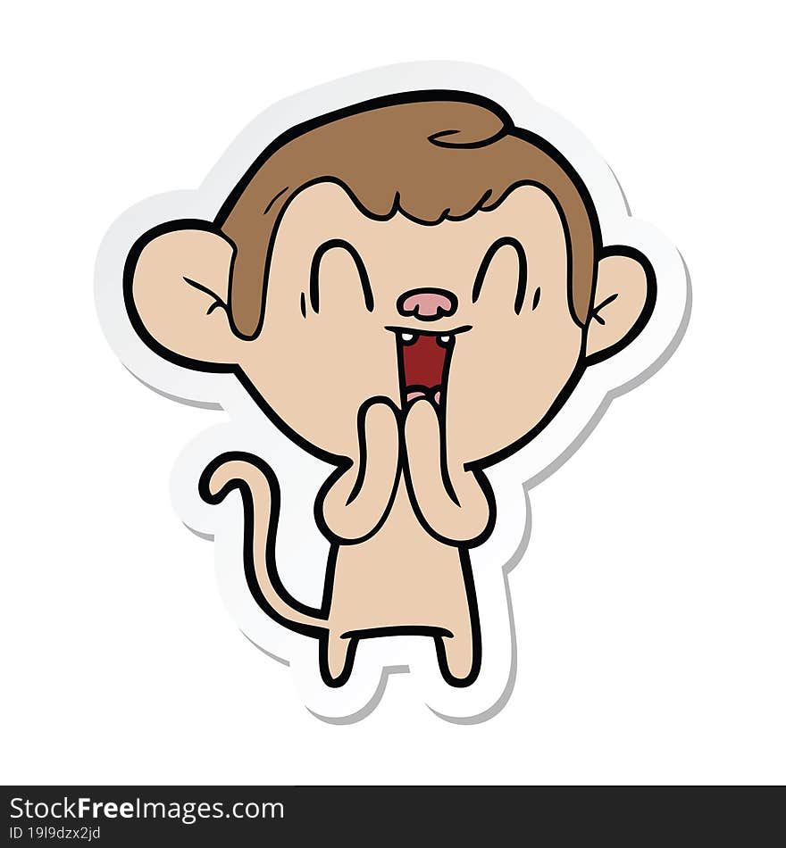 Sticker Of A Cartoon Laughing Monkey