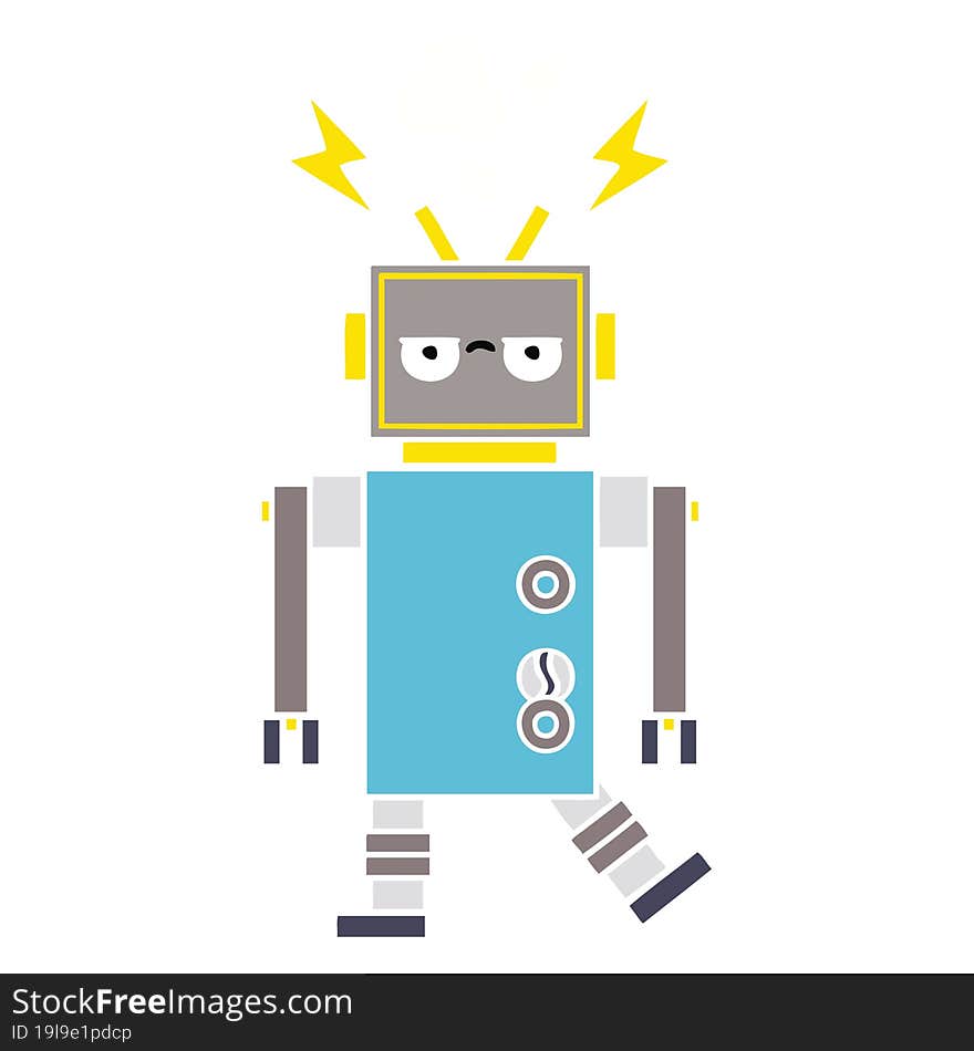 flat color retro cartoon of a malfunctioning robot