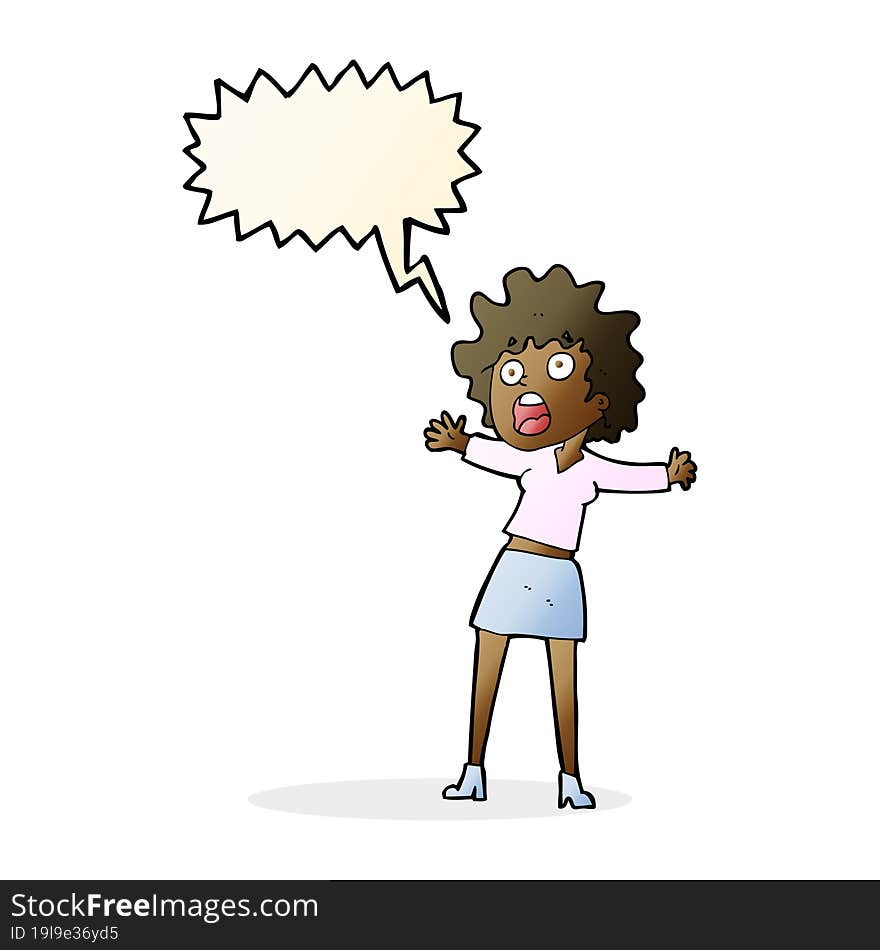 Cartoon Frightened Woman With Speech Bubble