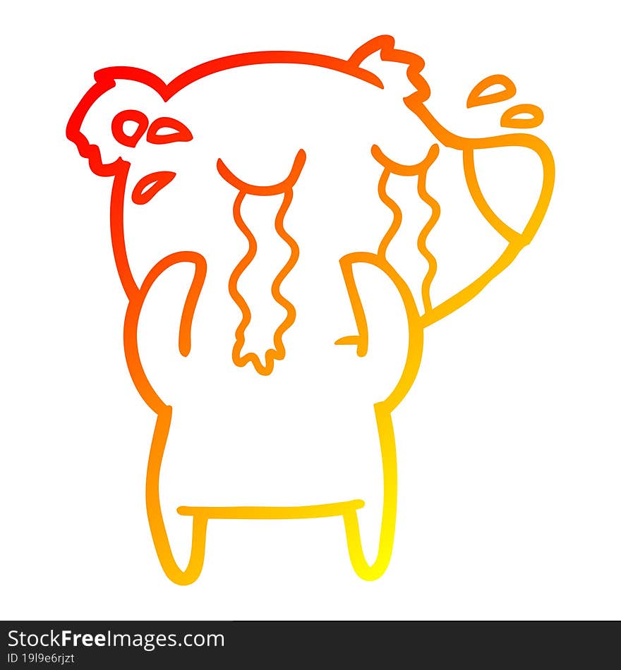 warm gradient line drawing cartoon crying bear