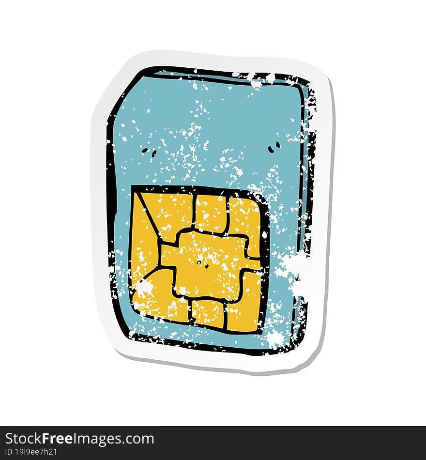 Retro Distressed Sticker Of A Cartoon Sim Card