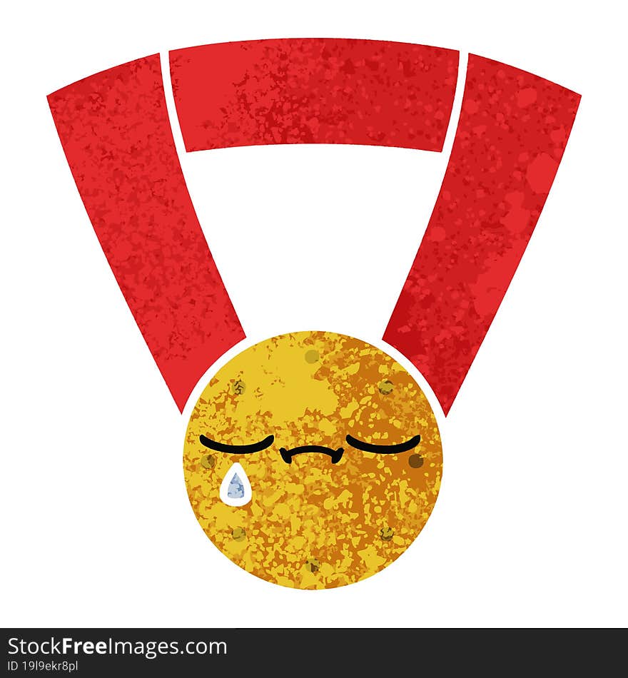 retro illustration style cartoon gold medal