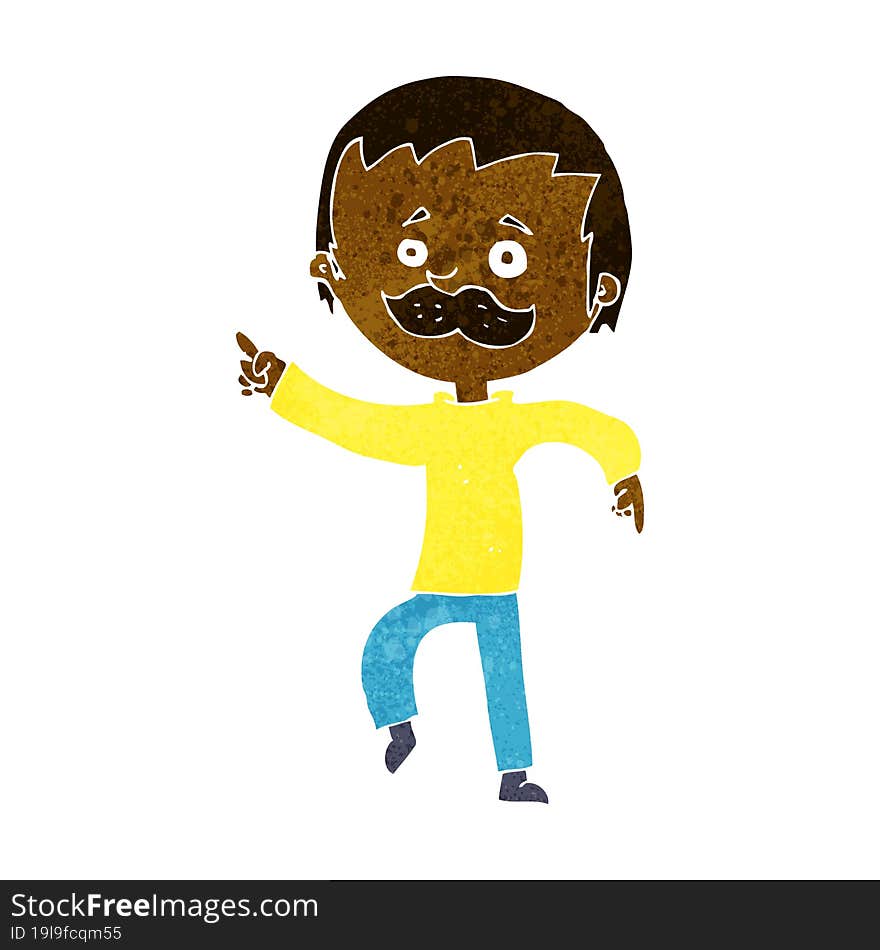 cartoon man with mustache pointing