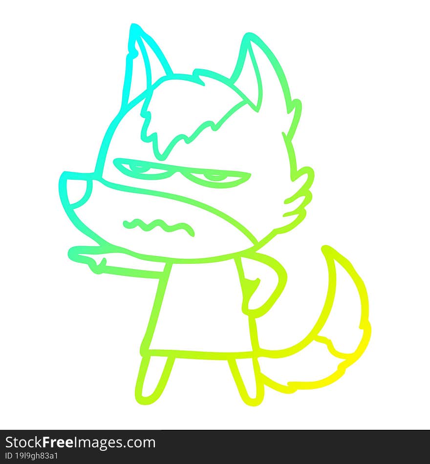 cold gradient line drawing cartoon annoyed wolf