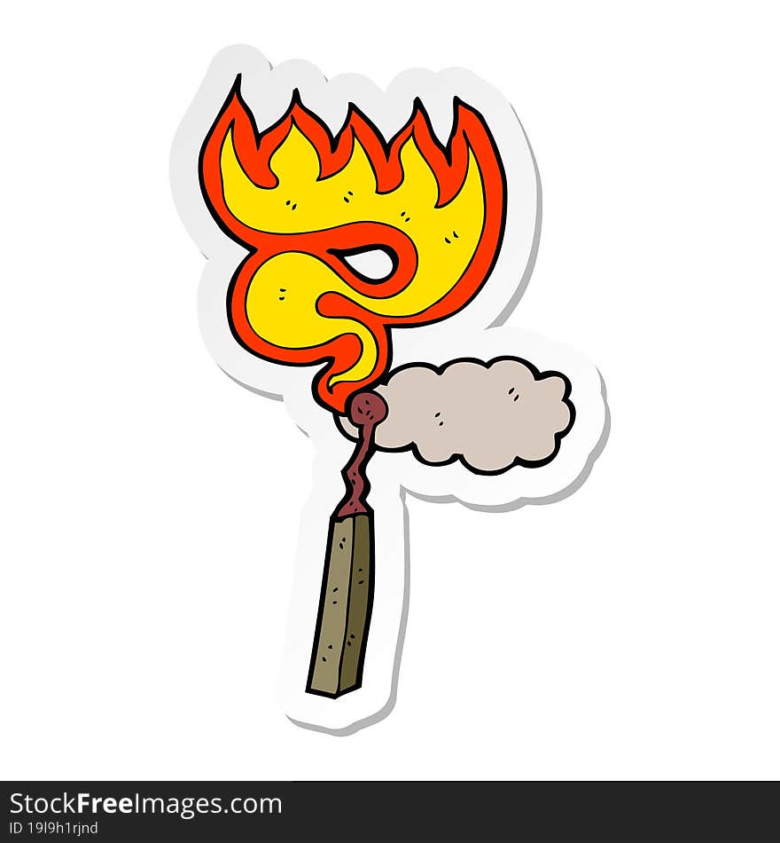 sticker of a cartoon burning match