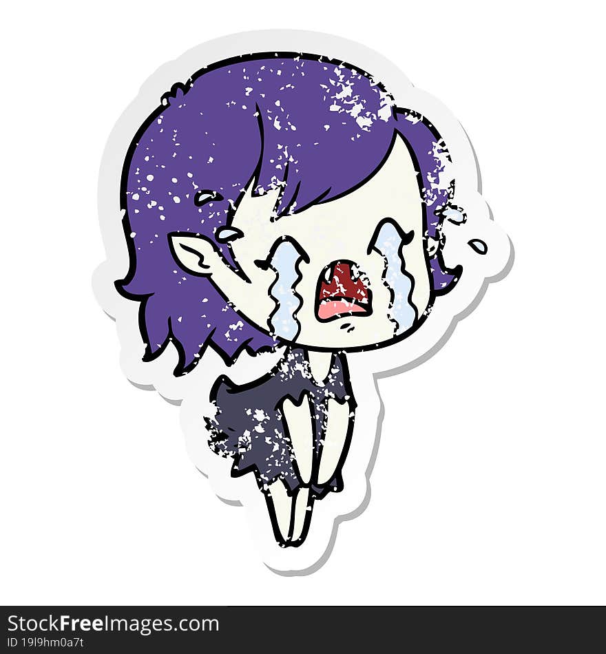 distressed sticker of a cartoon crying vampire girl