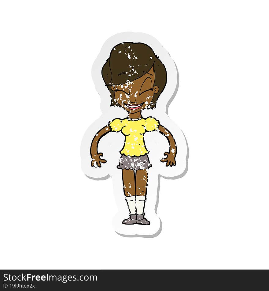 retro distressed sticker of a cartoon pretty woman