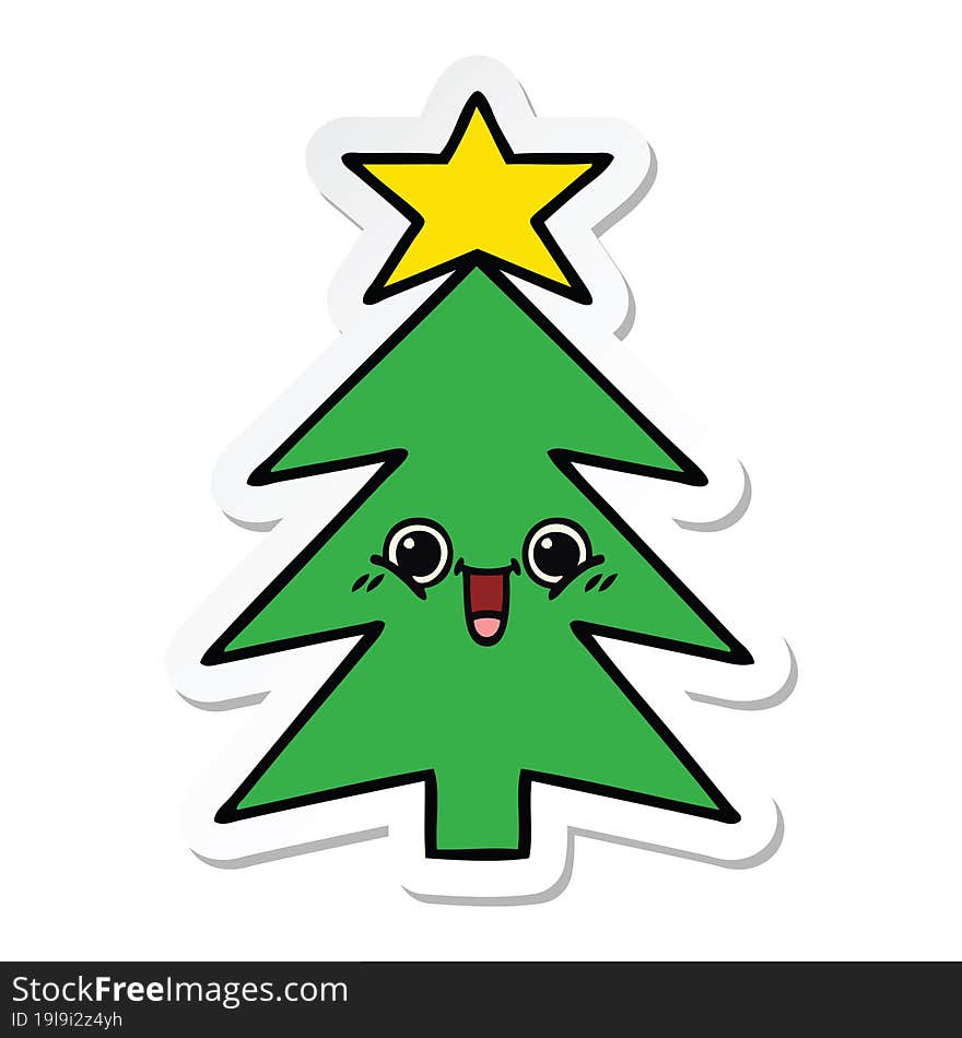 sticker of a cute cartoon christmas tree