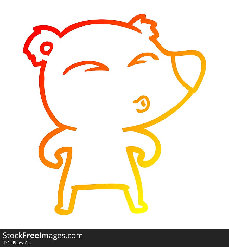 warm gradient line drawing cartoon whistling bear