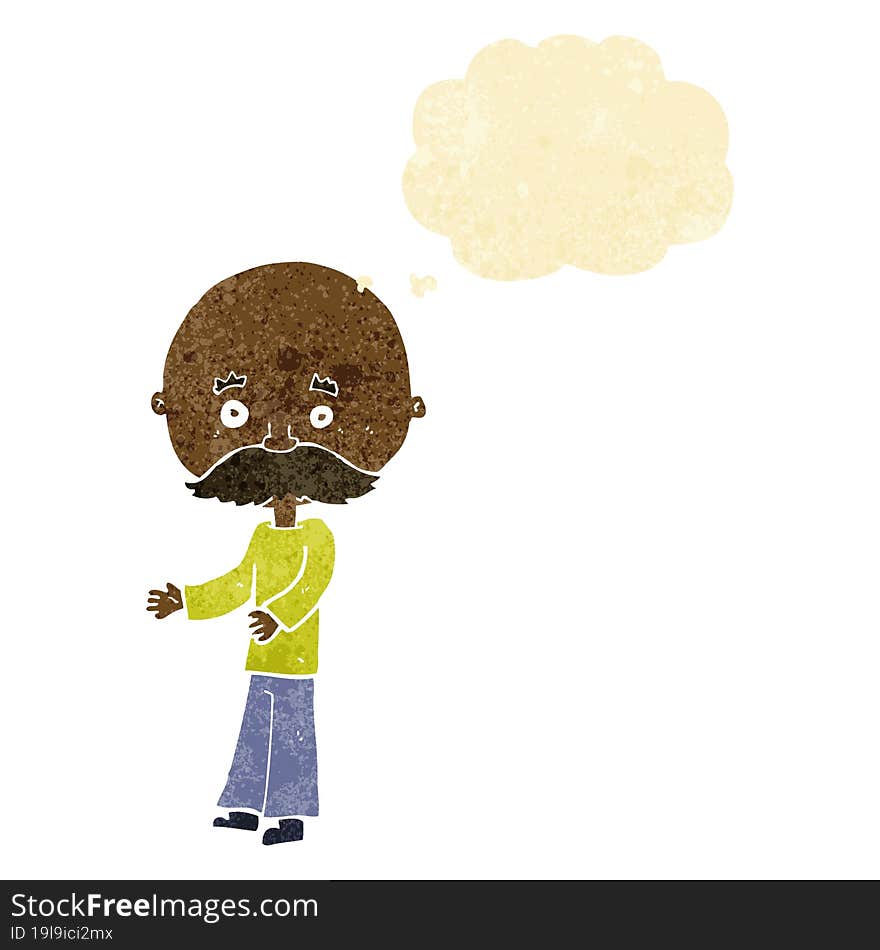 cartoon man with mustache with thought bubble