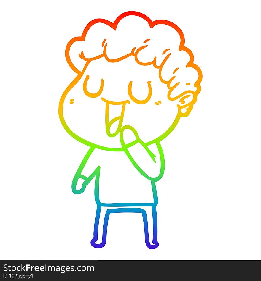 Rainbow Gradient Line Drawing Laughing Cartoon Man