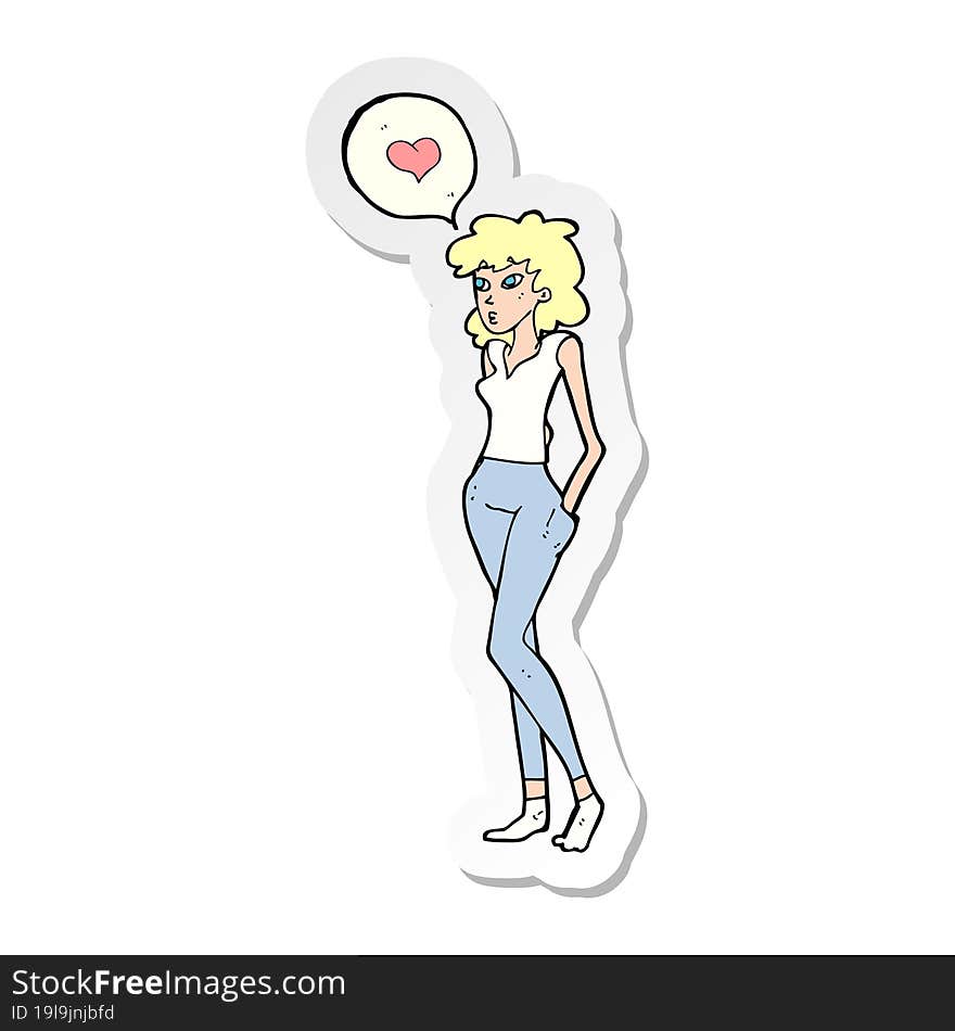 sticker of a cartoon woman in love