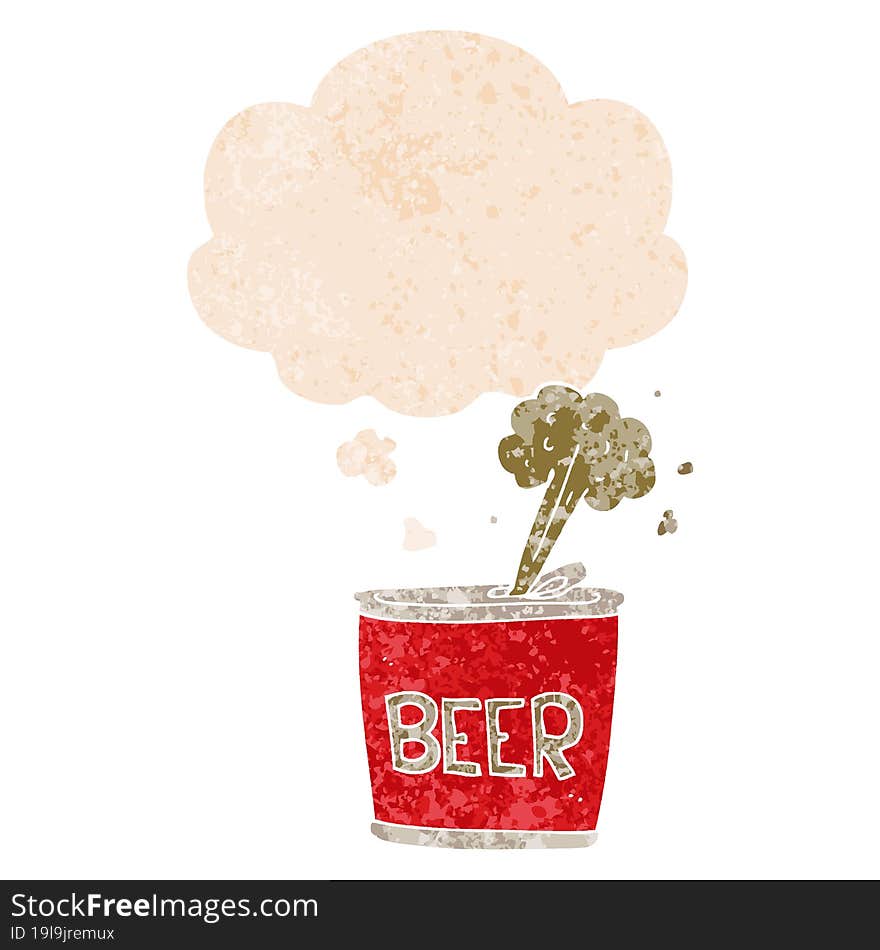 Cartoon Beer Can And Thought Bubble In Retro Textured Style