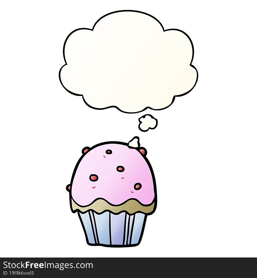 cartoon cupcake and thought bubble in smooth gradient style