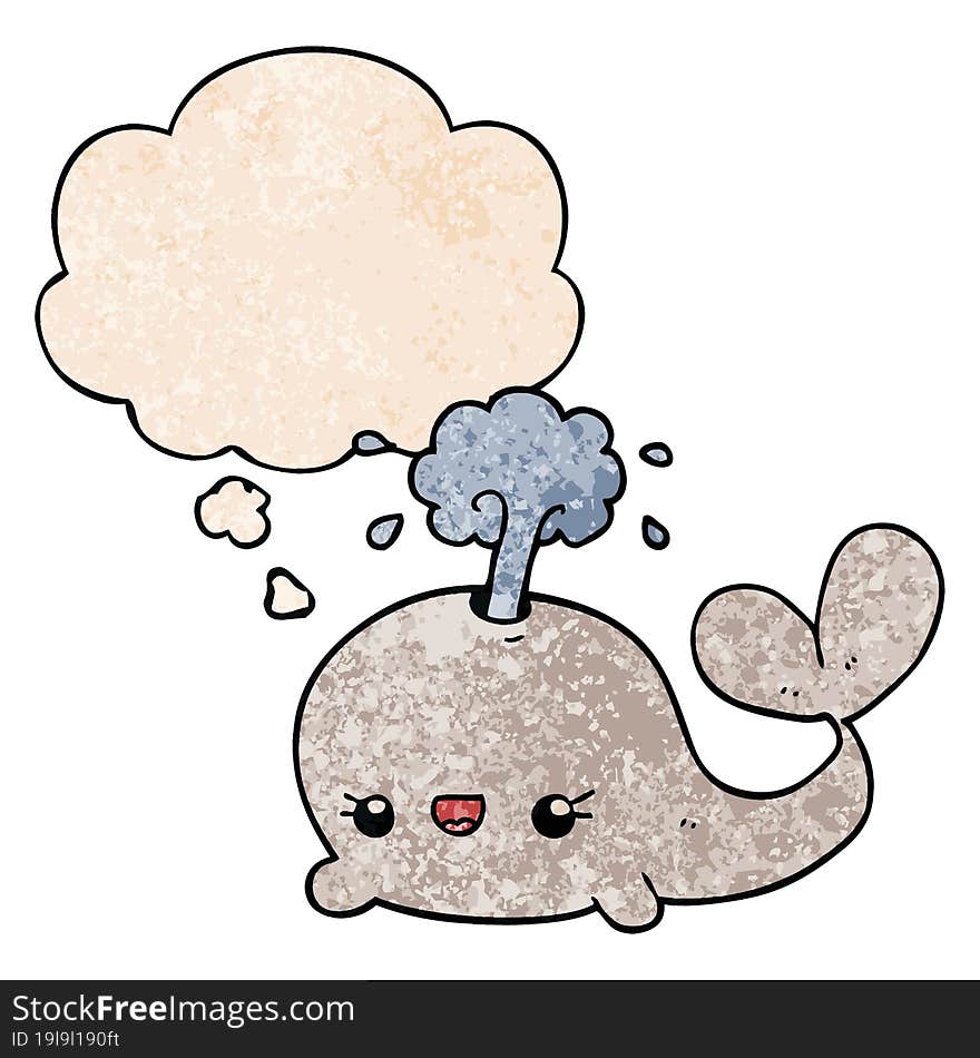 Cute Cartoon Whale And Thought Bubble In Grunge Texture Pattern Style