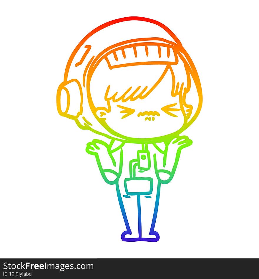 rainbow gradient line drawing of a cartoon astronaut woman