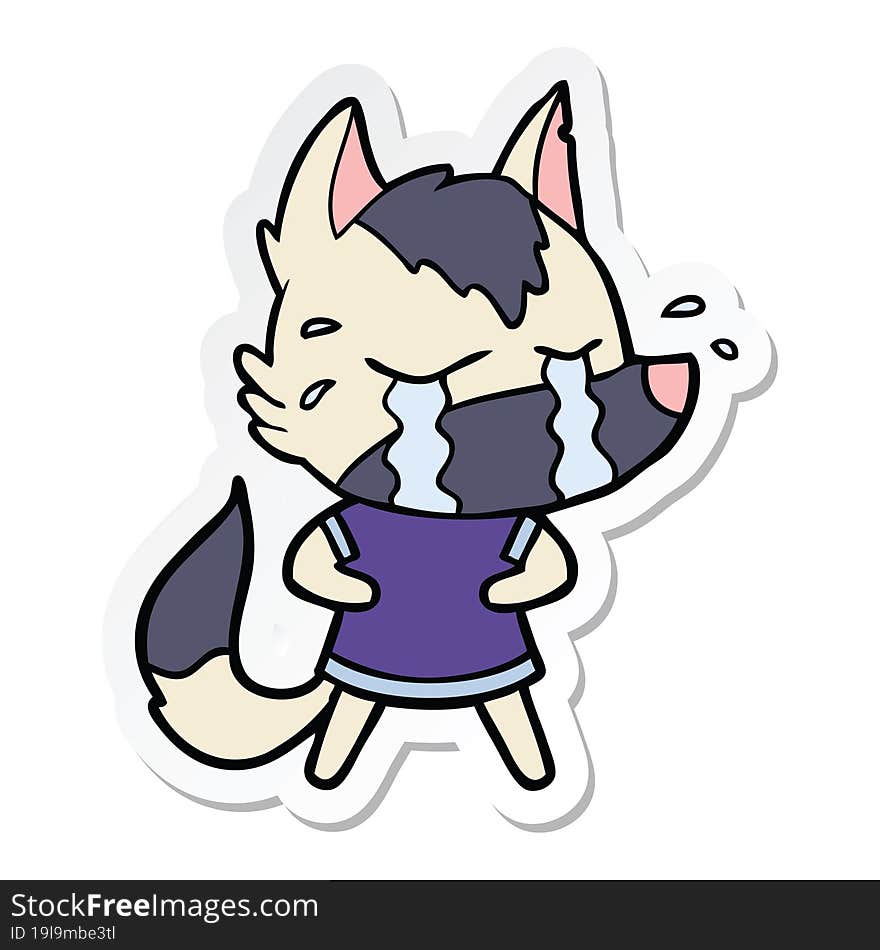 Sticker Of A Cartoon Crying Wolf