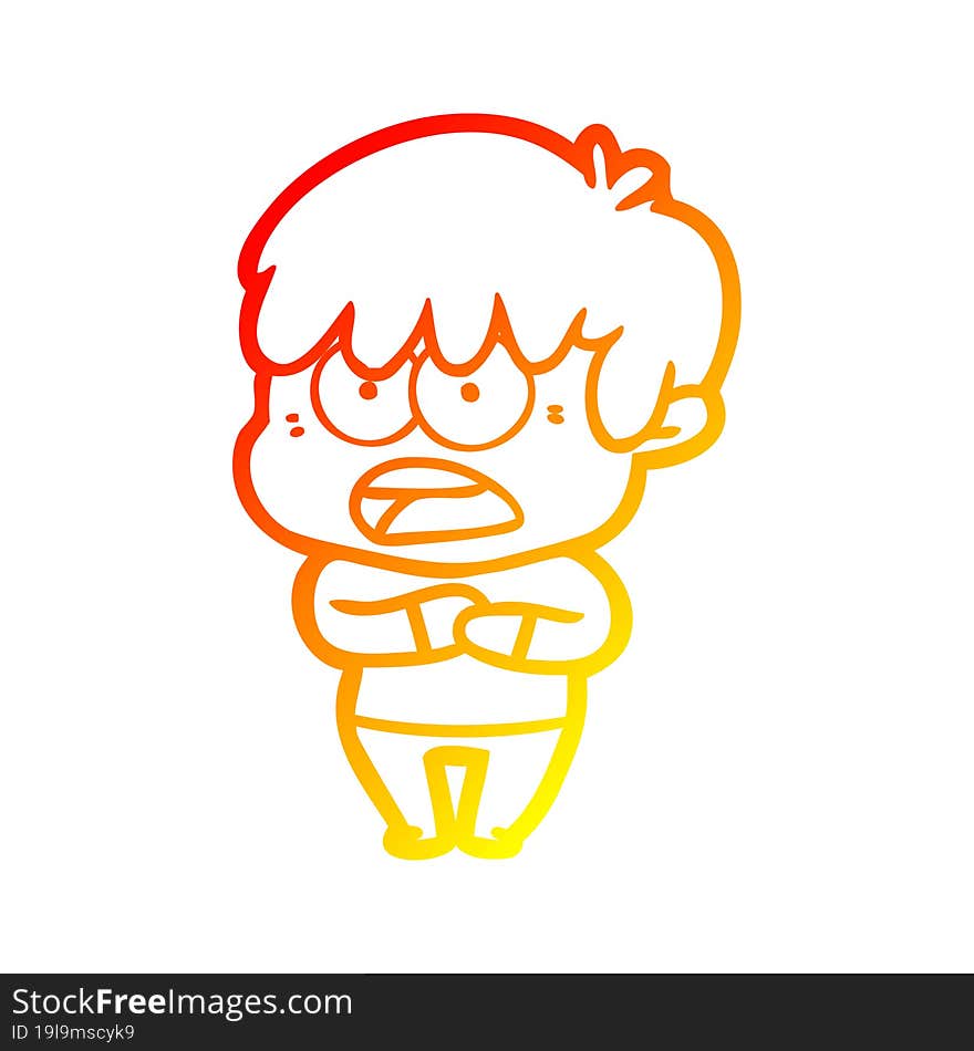 warm gradient line drawing worried cartoon boy