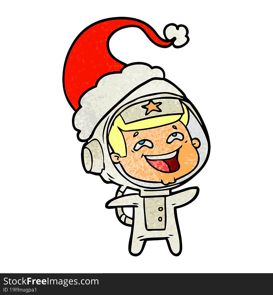 textured cartoon of a laughing astronaut wearing santa hat