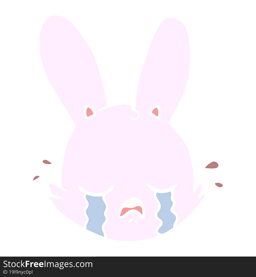 Flat Color Style Cartoon Crying Bunny Face