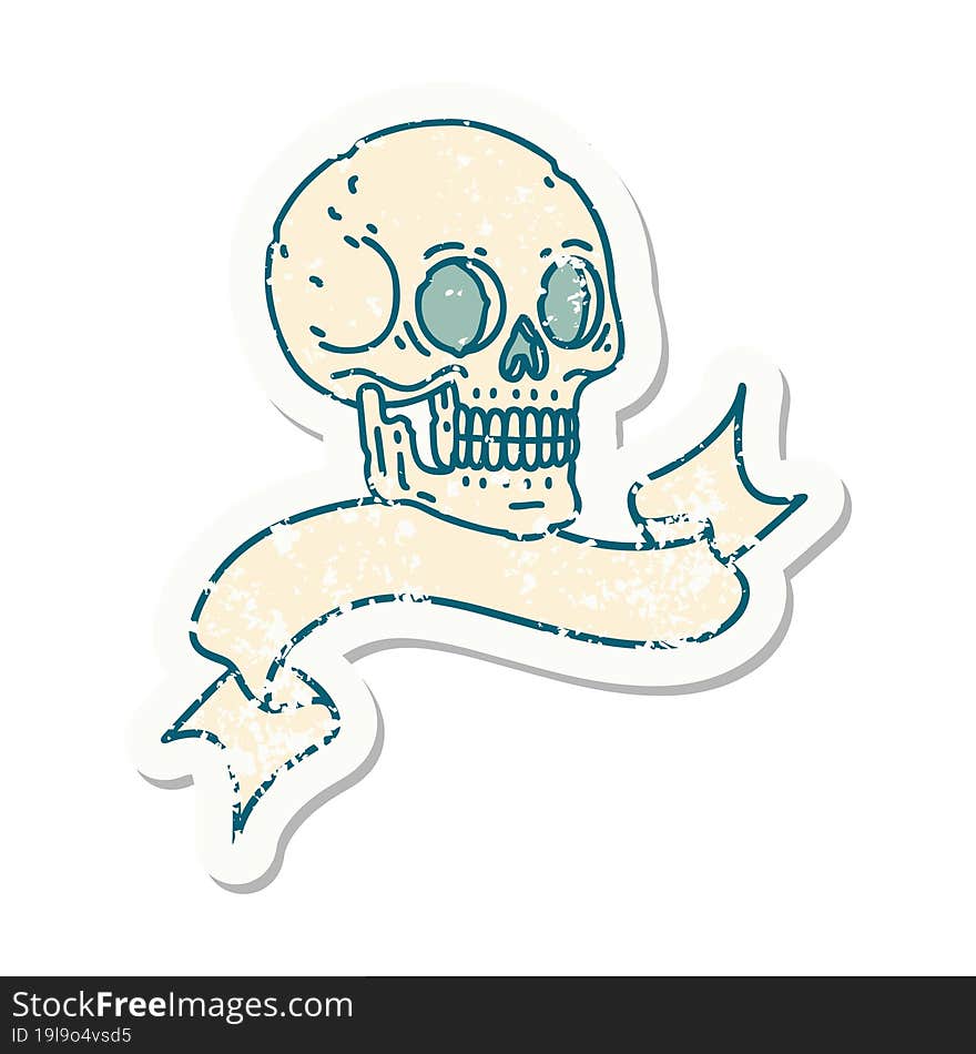 Grunge Sticker With Banner Of A Skull