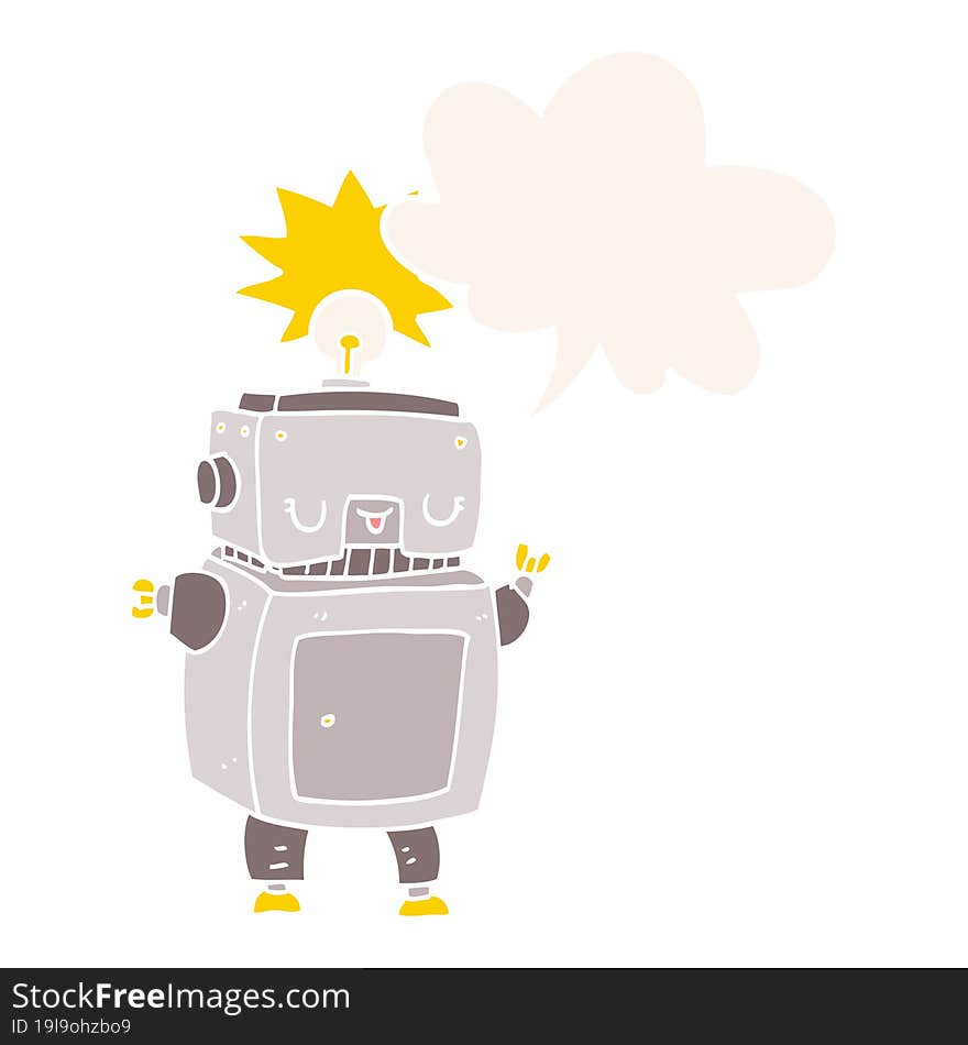 cartoon robot and speech bubble in retro style