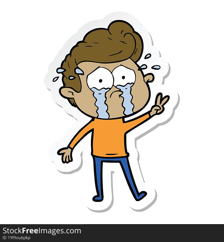 Sticker Of A Cartoon Crying Man