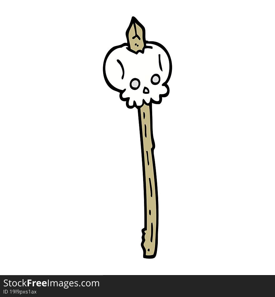 Hand Drawn Doodle Style Cartoon Skull On Spike