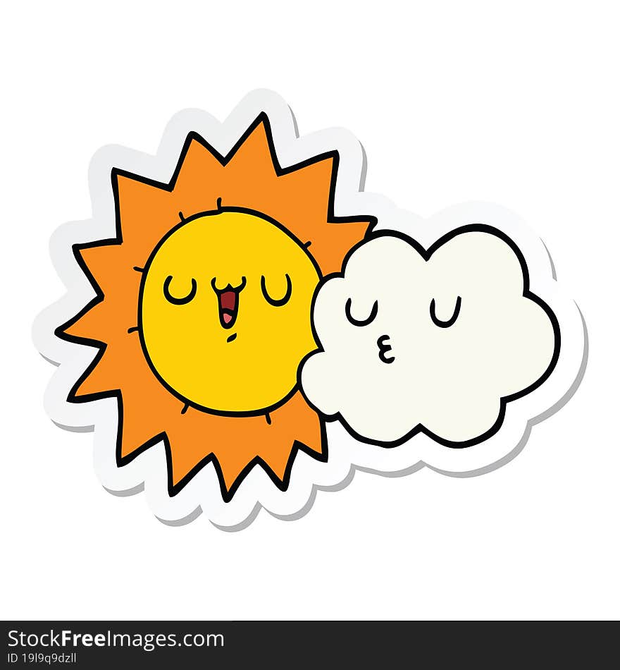 sticker of a cartoon sun and cloud