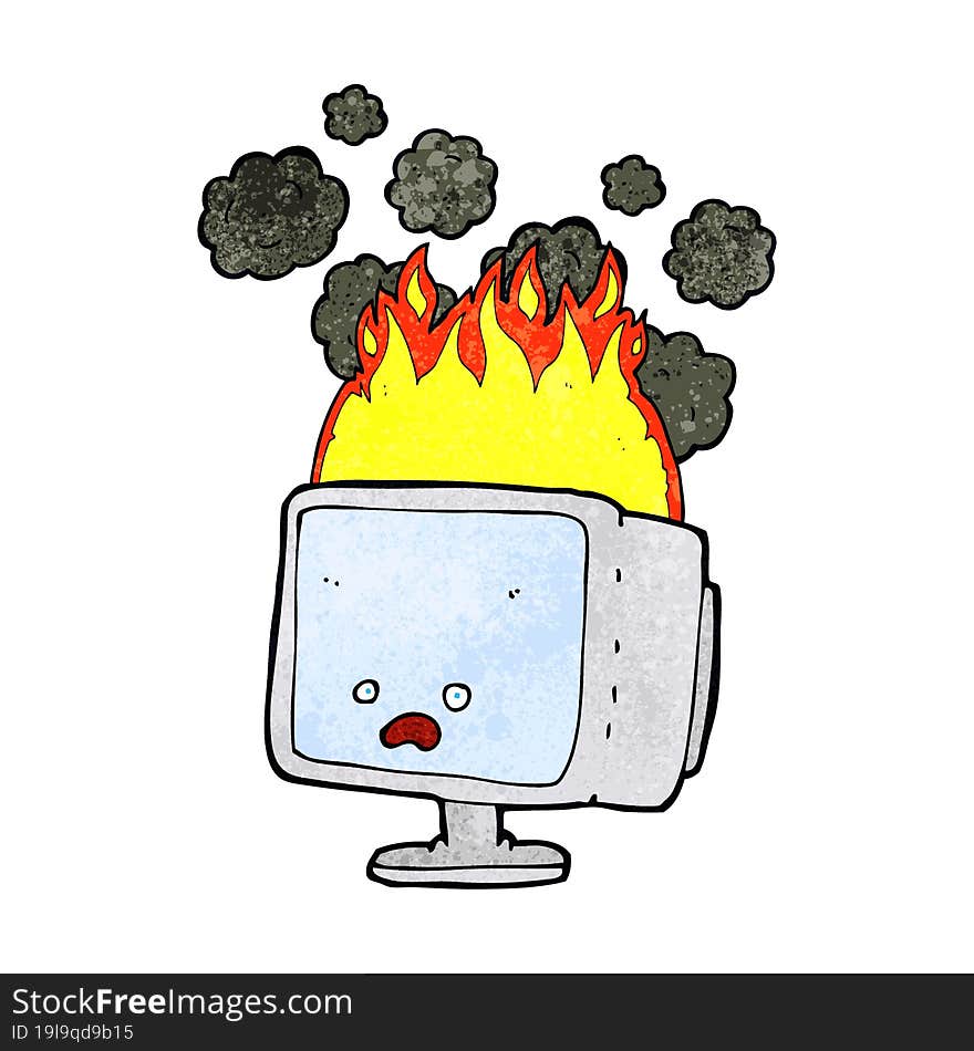 cartoon burning computer screen