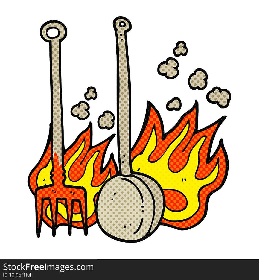 Comic Book Style Cartoon Hot Fireside Tools