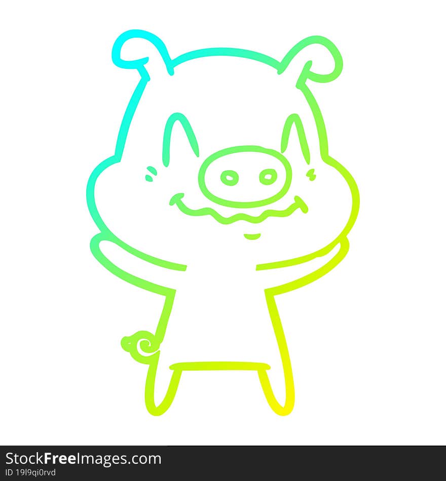 cold gradient line drawing nervous cartoon pig