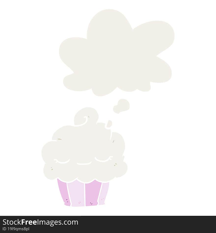 cartoon cupcake with thought bubble in retro style