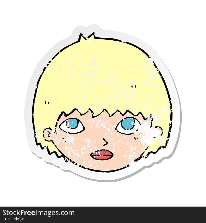 retro distressed sticker of a cartoon girl staring