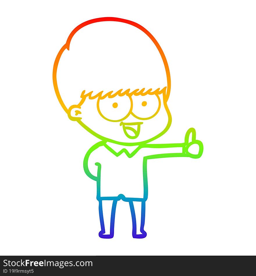 Rainbow Gradient Line Drawing Happy Cartoon Boy