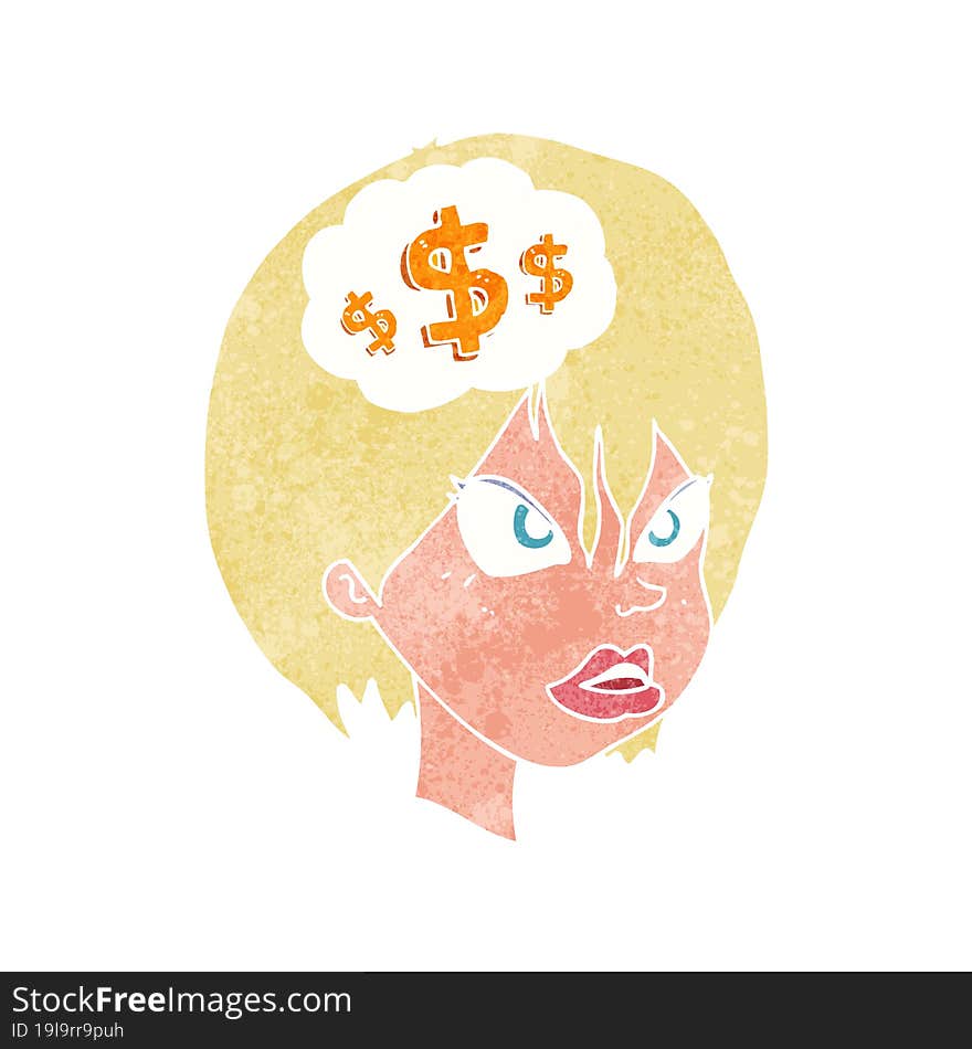 cartoon woman thinking about money