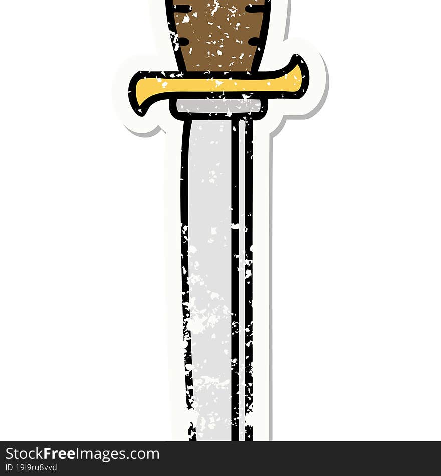 traditional distressed sticker tattoo of a dagger