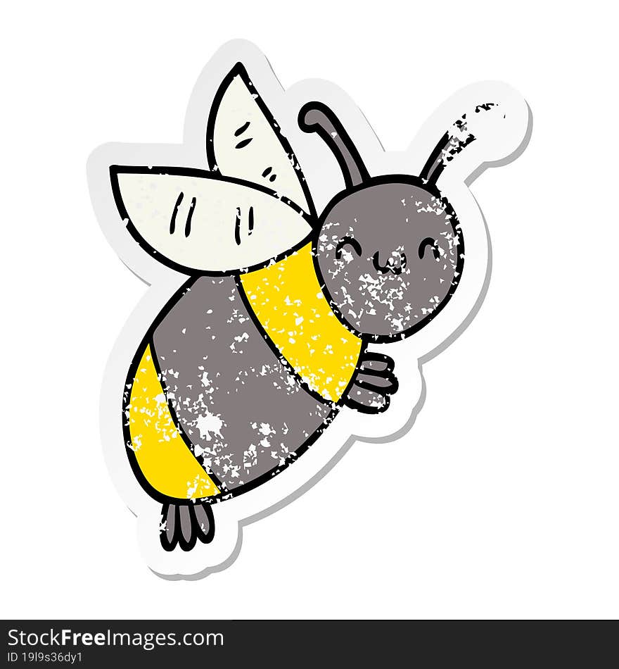 distressed sticker of a cute cartoon bee