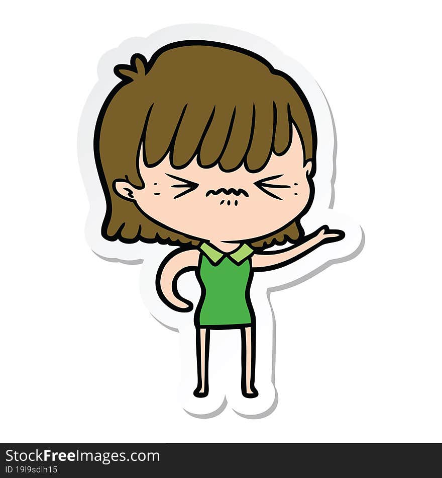 Sticker Of A Annoyed Cartoon Girl